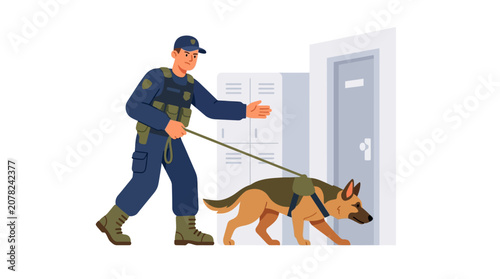 Security Guard with German Shepherd Dog Patrol, Inspection, Detection, Service Dog