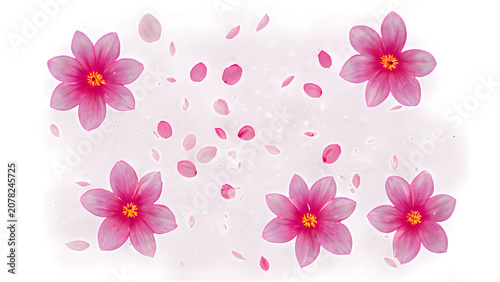 pink flowers and butterflies