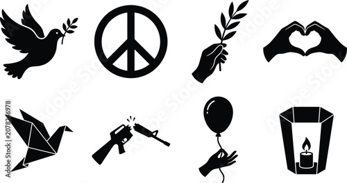 Foto International Peace Anti War and Harmony Silhouette Icon Set for Pacifism and Hu