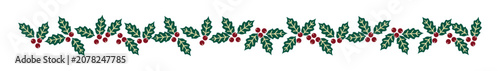 Photos Horizontal holly berry border with green leaves and red berries