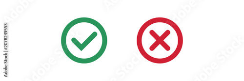 Foto Green check mark and red cross icons representing correct and incorrect choices