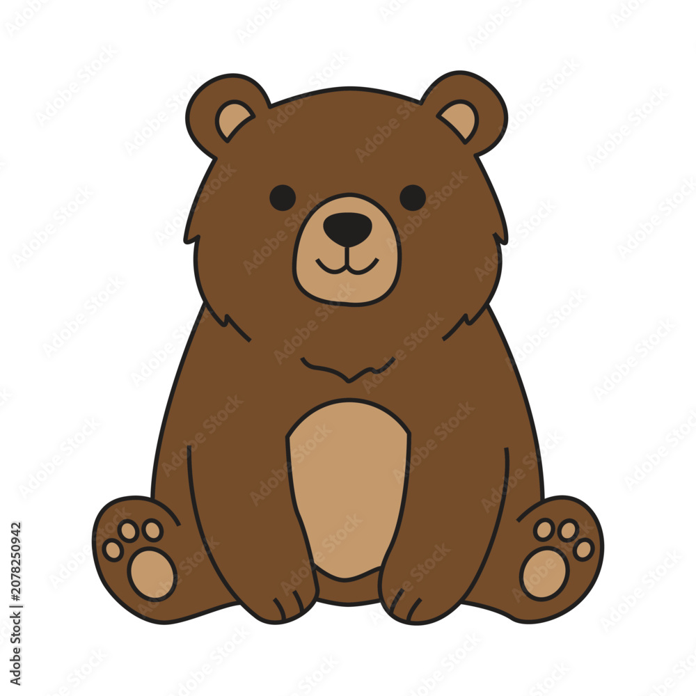 Fototapeta premium Cute Brown Bear Sitting Cartoon Character Design Element Vector Illustration