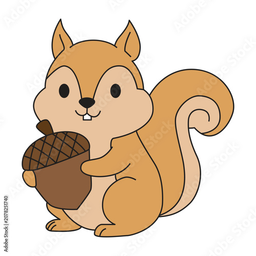 Cute squirrel holding an acorn doodle animal element vector