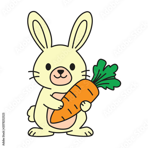 Cute rabbit holding big orange carrot doodle animal element vector illustration