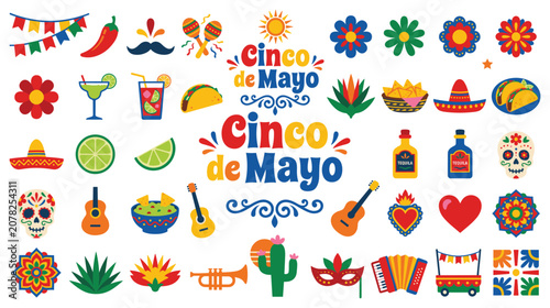 Cinco de mayo festival icons collection for celebration.