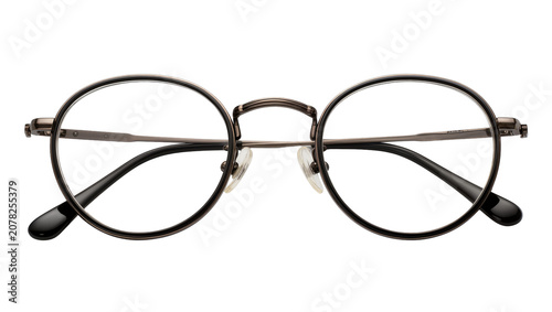 Fotografie Isolated modern round metal frame eyeglasses with clear lenses, stylish vision c
