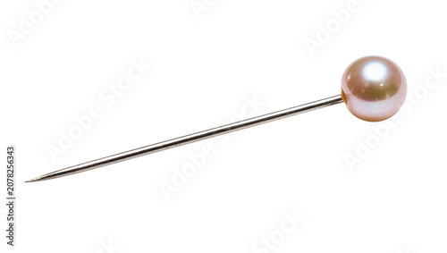 Obraz na plátně Isolated elegant pearl headed straight pin with shimmering pink pearl on metalli