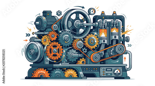 Industrial machine with orange gears.
