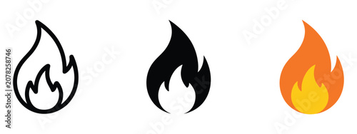 Obraz na plátně Fire flame icon showing burning symbol for energy heat intensity and ignition po