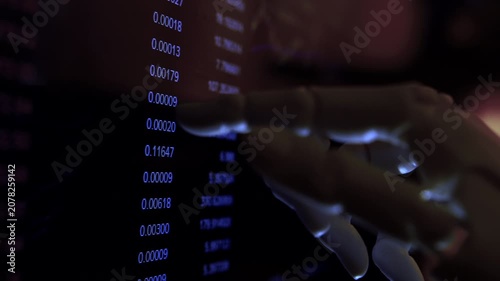 AI robotic hand scanning economic data on a monitor. Conceptual footage of future technology in  world.