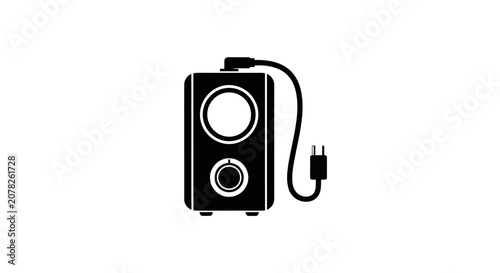 Black speaker icon with power cord on white background