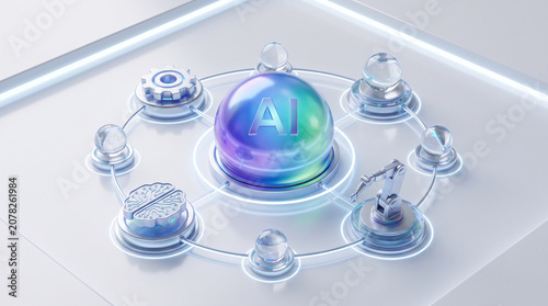 Artificial intelligence with various tech icons.