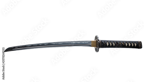 Obraz na plátně Isolated authentic Japanese katana sword featuring a dark blade and elaborate hi