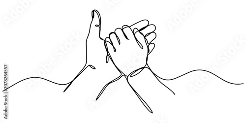 Schilderij op canvas Continuous single line drawing of two hands holding each other showing care supp
