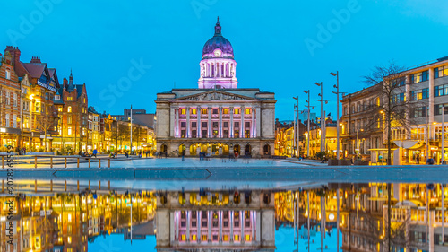 Downtown Nottingham city skyline, cityscape of England