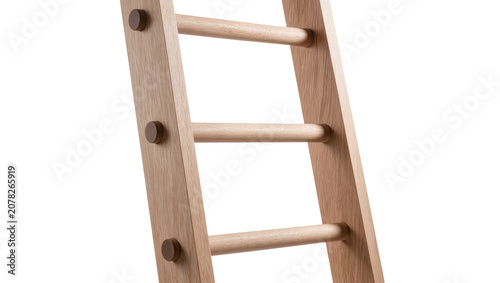 Bild auf Leinwand Isolated wooden ladder section with natural light oak rungs and side rails