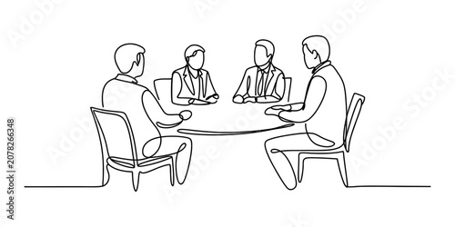 Fotografie Business people sitting at a round table having a professional meeting drawn in