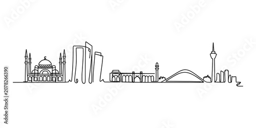 Foto Doha city skyline continuous line drawing illustration featuring the mosque and