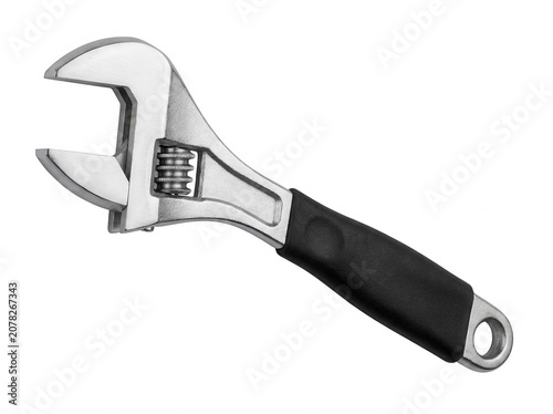 Polished chrome adjustable wrench isolated on transparent background isolated on a transparent background