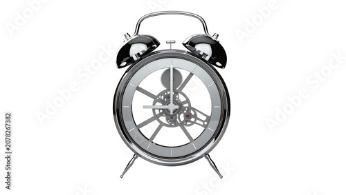 Fotografija Isolated elegant metallic alarm clock revealing intricate gears and timekeeping