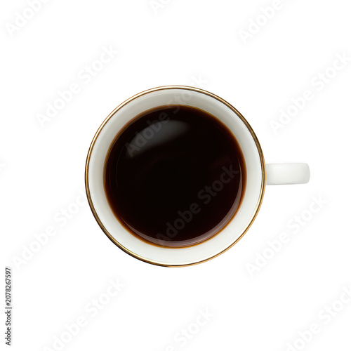 Brown coffee cup with gold rim isolated on a transparent background