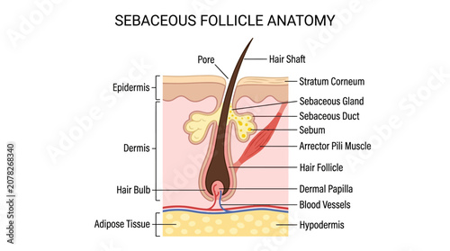 Tableau sur toile Detailed anatomical illustration of a human sebaceous follicle, showcasing its various components and structures on a clean white background