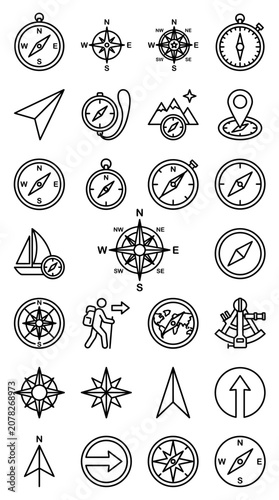 Navigation Icons: Compasses, Maps, Directions, Travel, Adventure, Outdoors