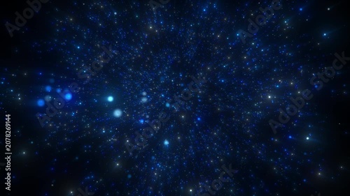 4K Blue Particle Explosion Background Animation. Glowing Sparkles and Glitter Dust. Energy Burst. Bokeh Lights. Motion Graphics. Isolated on Black.
