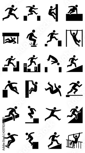 Parkour Silhouettes: Dynamic Action Icons for Urban Sports and Fitness