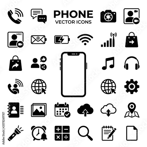 Phone Vector Icons: Communication, Technology, and Lifestyle Icons