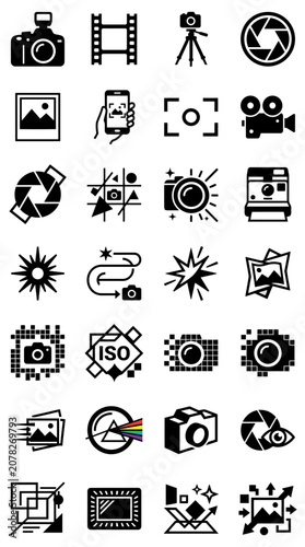 Photography Icons Set: Camera, Film, Lens, Photo Editing & More