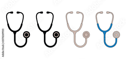 Schilderij op canvas stethoscope icon collection featuring silhouette, line art, hand-drawn sketch an