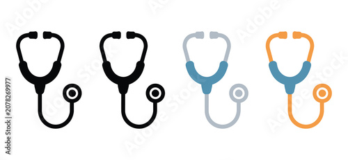 Schilderij op canvas stethoscope icon evolution set in silhouette, outline, sketch and full color sty