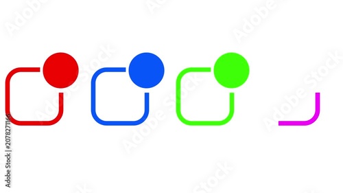 Colorful animated rounded squares with circles on a white background. Ideal for social media notifications, app icons, and UI design concepts.