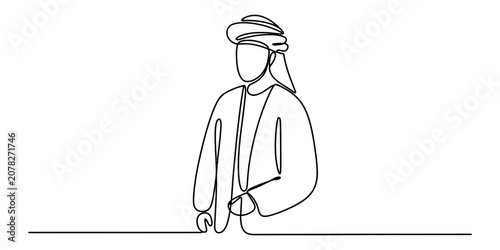 Принти на полотні Continuous one line drawing of a man wearing traditional arabic clothing and hea