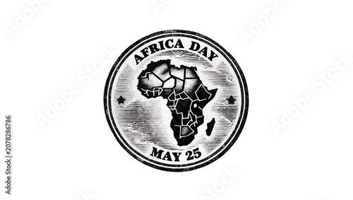 Fotografía Isolated vintage Africa Day celebration emblem with map, May 25 text, and grunge texture