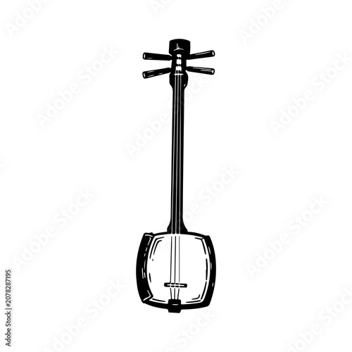 Black and White Illustration of a Shamisen.