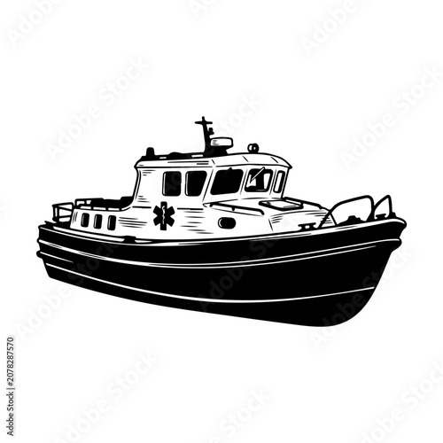 Illustration of a Medical Rescue Boat with Star of Life Emblem.