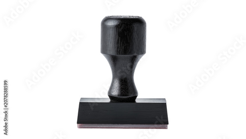 Fotografie Isolated classic black rubber stamp with a sturdy wooden handle, essential offic