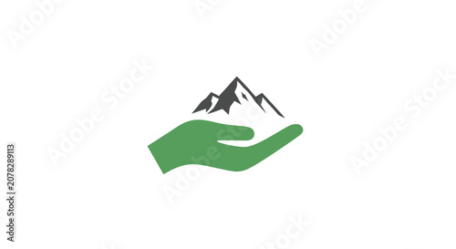Hand holding mountain eco friendly symbol.
