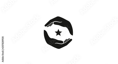 Hands cradling a star symbol.