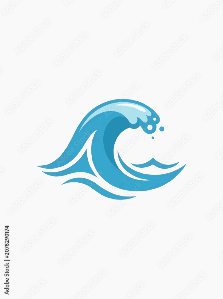 Naklejka premium Stylized Blue Ocean Wave Icon with White Background