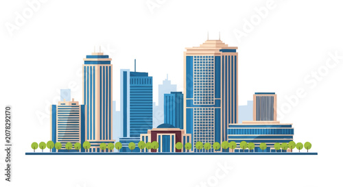 Hyderabad Financial District vector illustration featuring modern corporate skyscrapers, office buildings, and urban skyline of Gachibowli and Nanakramguda area, Telangana, India.