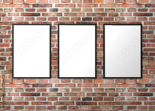 Mockup empty photo frame for mockup in brick wall.