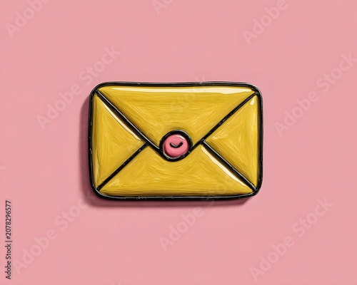 Artistic Yellow Envelope With Pink Seal on Pink Background for Creative Communication and Design Concepts