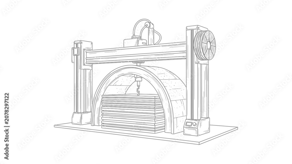 Fototapeta premium Industrial Construction 3D Printer Building Arch Structure Line Art