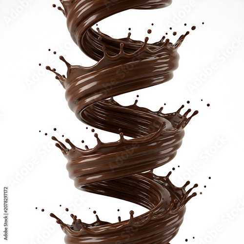 Realistic Melted Chocolate Splash Spiral Isolated on White Background for Dessert, Food Advertising and Premium Design