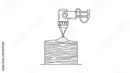 3D Concrete Printer Building Wall Line Art Illustration
