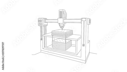Industrial CNC Machine Line Art Illustration for Manufacturing and Engineering Concepts