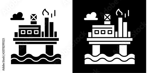 Foto Oil Rig Icon Set White Glyph Style Collection